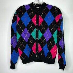 Vintage Gallagher Lambswool Color Block Cardigan Sweater Size Small 80s